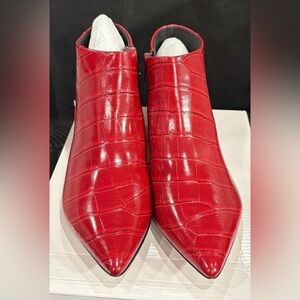 Red Croc-Embossed Ankle Boots